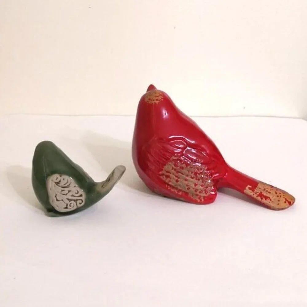 Lot of 2 Pier 1 Birds Figurine Decor Enamelware Farmhouse Shelf Sitter